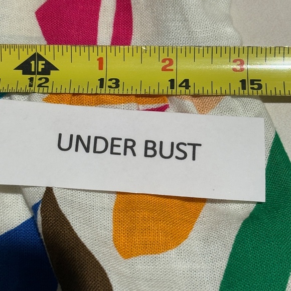 Tabitha Brown Linen Blend Botanical Puff Sleeve Mini Dress Sz M Milkmaid Smocked - Picture 6 of 8